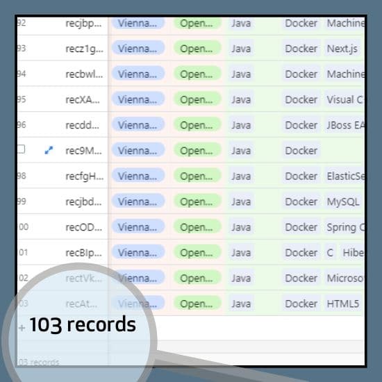Datenbank 103 Kandidaten mit Filter Docker